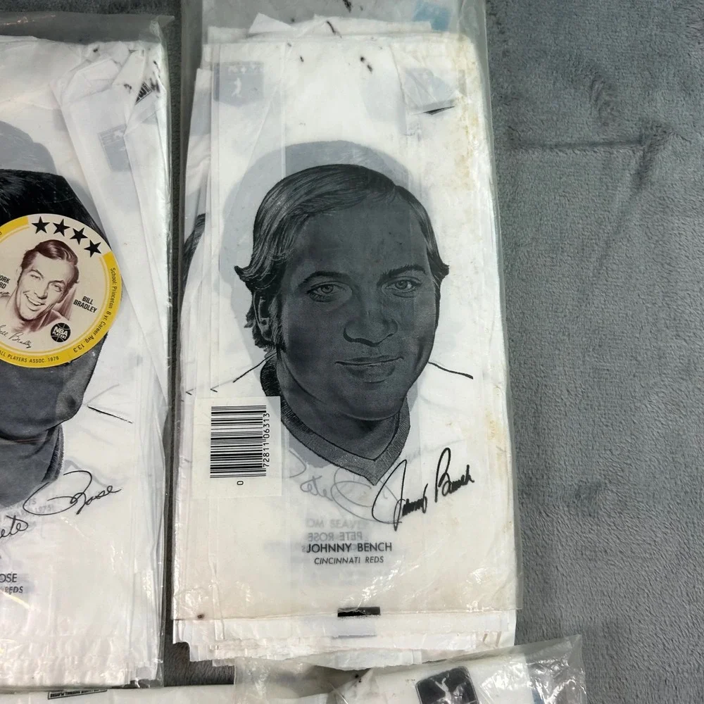 Vintage 1970s MLB Super Star Plastic Lunch Bags 5 Packs Johnny Bench Pete Rose
